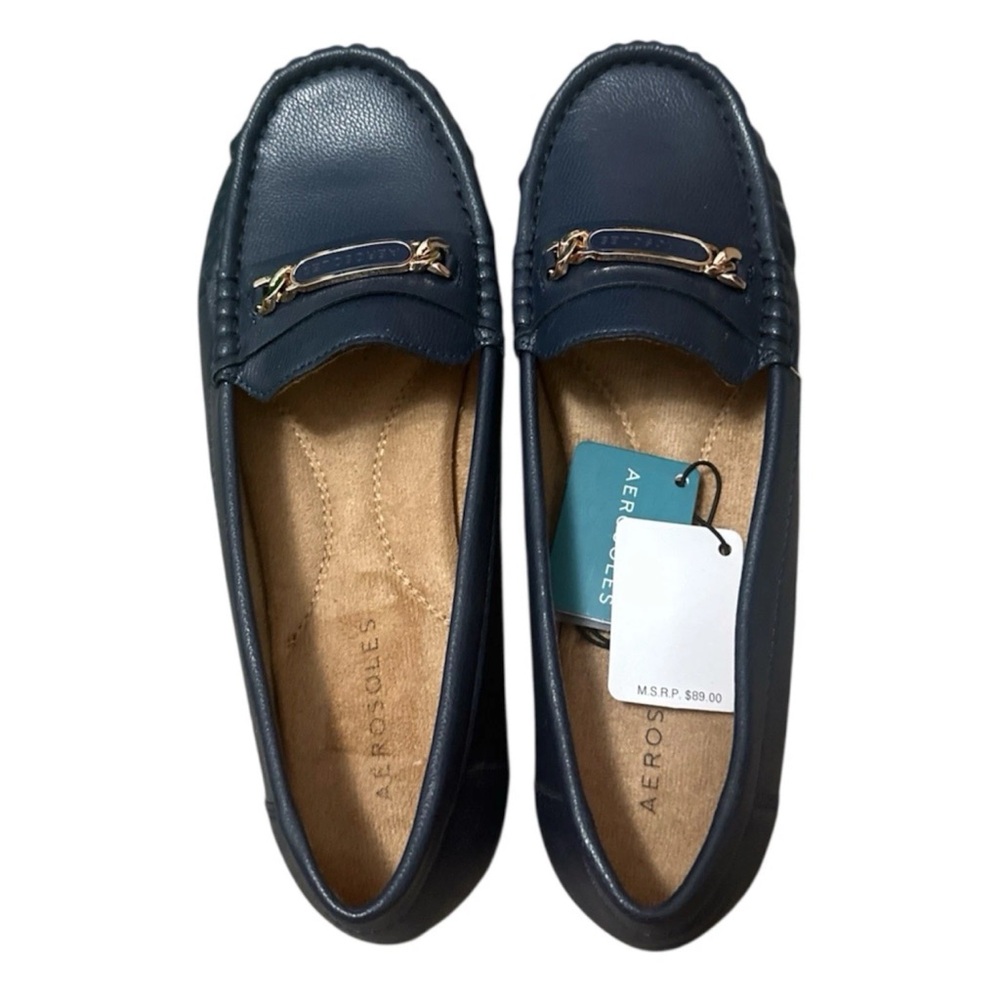 Aerosols Women’s Loafers “Mallory” Faux Leather Flat Cushioned  Blue Sz 8W NWT
